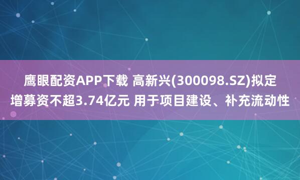 鹰眼配资APP下载 高新兴(300098.SZ)拟定增募资不超3.74亿元 用于项目建设、补充流动性